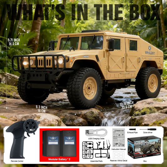 Grand véhicule militaire SUV télécommandé 4x4 tout-terrain avec batteries rechargeables – Voiture radiocommandée proportionnelle pour tous types de terrains, cadeau de Noël pour garçons et jeunes