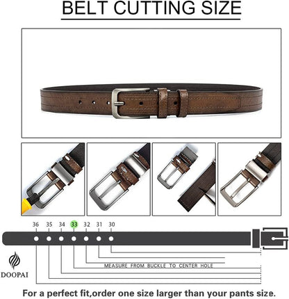 3Pcs Men's Leather Belt Set with Gift Box 1.25 Inch Adjustable Trim to Fit Dress Casual Jeans Classic Belt for Men Christmas Thanksgiving Gift
