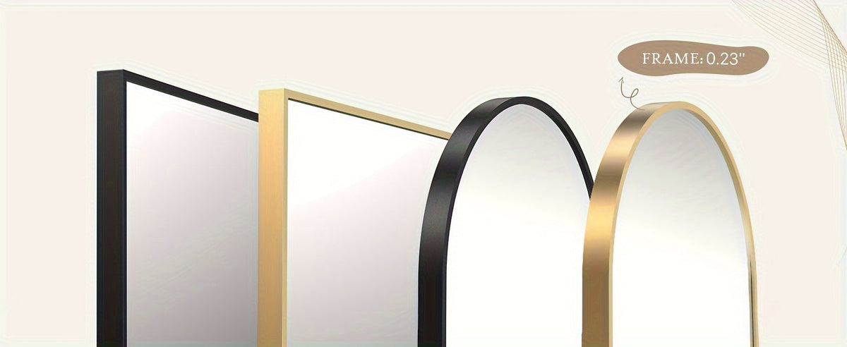 Miroir pleine longueur arqué avec support 64x21 / 59x16 pouces, miroir de sol en verre nano incassable avec cadre en alliage d'aluminium, miroir pleine longueur sur pied pour chambre, salon, vestiaire, décoration murale