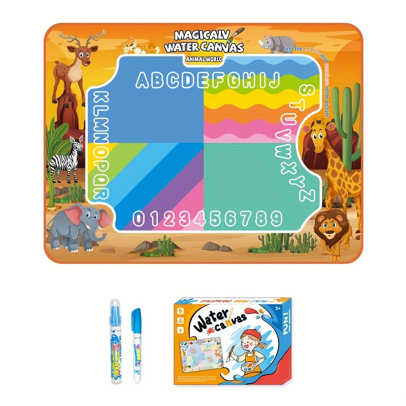 Tapis de dessin à l'eau pour enfants, toile de peinture magique réutilisable, kit d'art sans taches, 3 ans et +, grand format 80x60 cm, motifs animaux marins, boîte cadeau