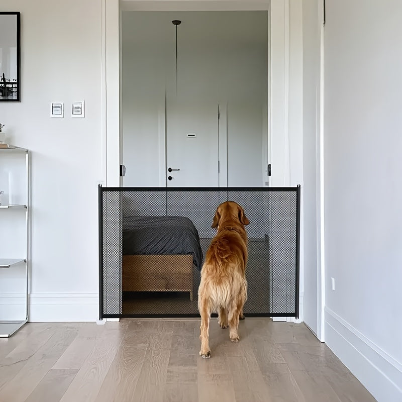 Barrière de sécurité pliable pour chiens et chats – Installation sans perçage, hauteur réglable, filet de protection, barrière légère et portable pour escaliers, portes et couloirs, usage intérieur