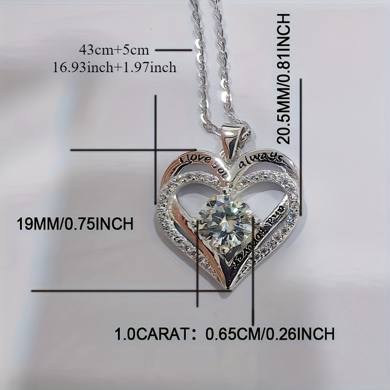 Collier cœur en argent 925 avec moissanite de 1 carat pour femme – Pendentif en forme de cœur à l'éclat brillant, style classique et élégant pour les fêtes, les vacances et les occasions festives, cadeau exquis pour un anniversaire ou Noël