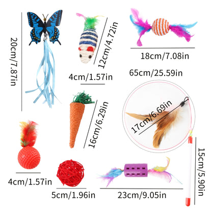 Ensemble de jouets variés pour chats 16/32/64/200 pièces - Assortiment de jouets interactifs en plastique, plumes et polyester pour chats, couleurs et styles aléatoires, lot de jouets en gros pour chats et chatons, pack découverte pour le jeu quotidien