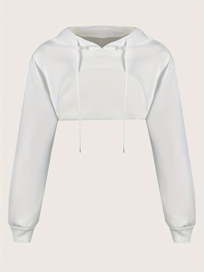 Women's Super Short Crop Hoodie – Drawstring Hood Dipped Hem 100% Polyester Casual Pullover Top for Fall & Winter