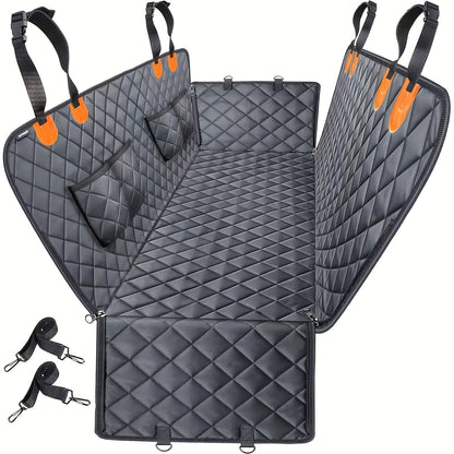 Housse de siège de voiture pour chien – Protection de banquette arrière antidérapante et anti-rayures avec 4 poches de rangement et rabats latéraux pour voitures, camions et SUV