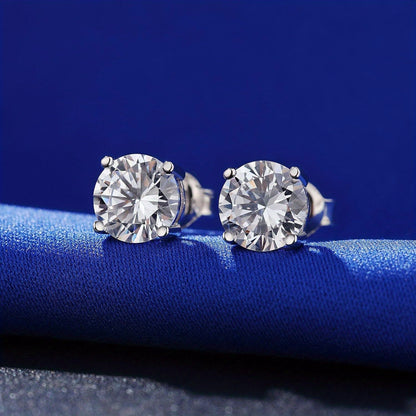 Boucles d'oreilles puces en moissanite, argent sterling 925, couleur D, pureté VVS1, taille ronde, 1 à 4 carats – Bijoux fins brillants pour femmes et hommes, cadeau idéal pour un anniversaire, un mariage, Noël ou une fête.