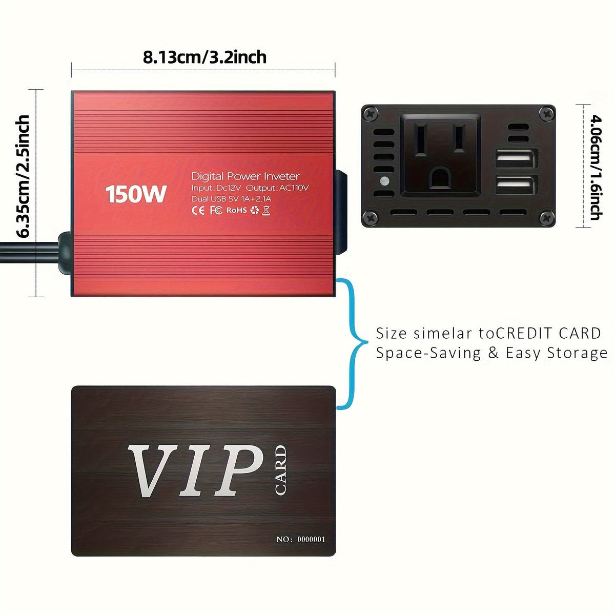 Convertisseur de tension pour voiture 150 W, 12 V CC à 110 V CA avec double port USB 3,1 A – Adaptateur secteur pour ordinateur portable, téléphone, tablette, essentiel pour les trajets en voiture