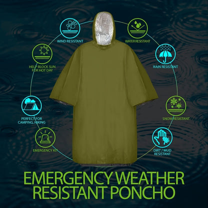 Poncho de pluie d'urgence réutilisable, lot de 4 et 14 – Conserve 90 % de la chaleur corporelle, imperméable et résistant aux intempéries, pour hommes, femmes et adultes, équipement de camping, de randonnée et de survie