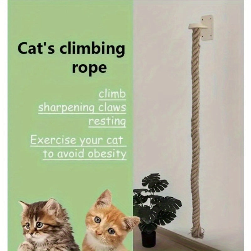 Arbre à chat mural avec corde d'escalade en jute de 152 cm – Mobilier mural pour chat peu encombrant avec griffoir, grande échelle et plateforme de repos, ensemble d'activités d'escalade pour chat d'intérieur pour l'exercice et le jeu