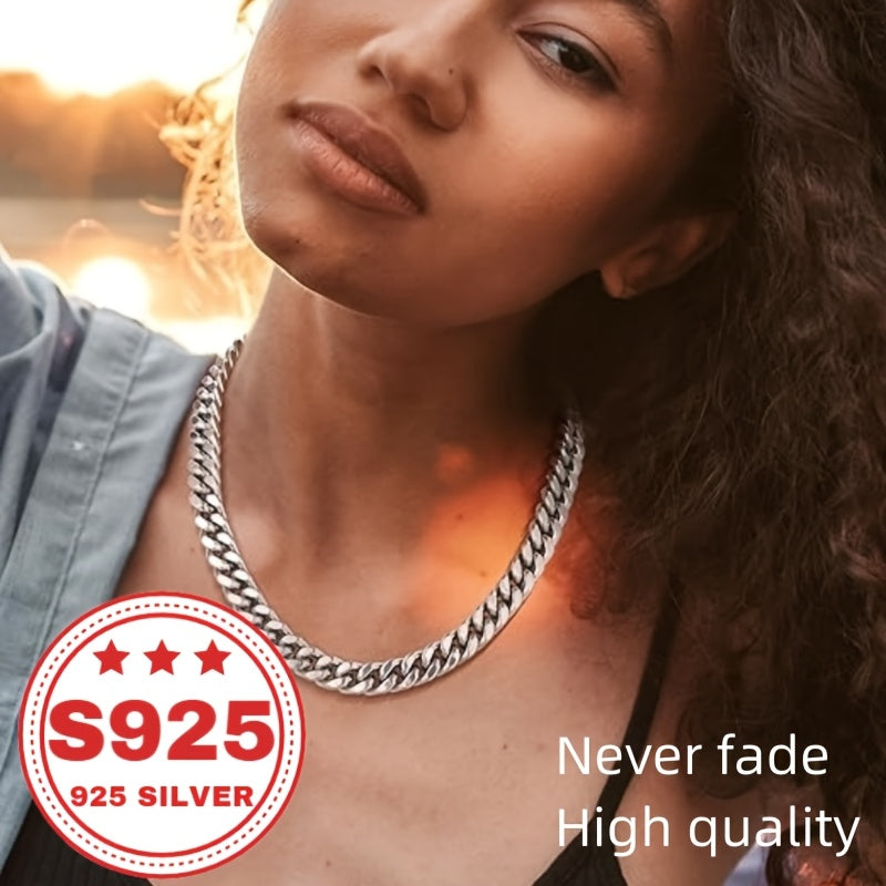 Collier chaîne gourmette cubaine en argent sterling 925 pour hommes et femmes - Chaîne Miami cubaine classique de 9 mm, bijoux hip-hop unisexes en argent et or, 18-24 pouces, cadeau tendance au quotidien