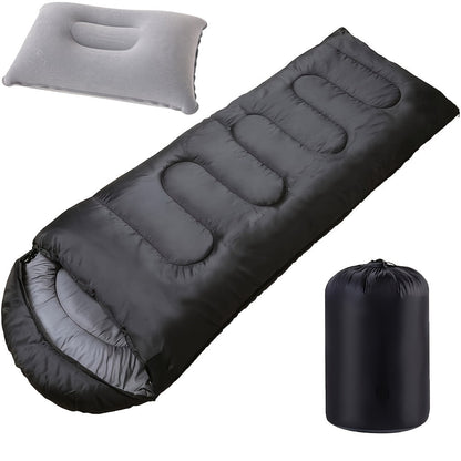 Sac de couchage 3 saisons avec oreiller et sac de compression – Système de couchage léger pour adultes, randonnée, sac à dos, aventures en plein air, voyage et utilisation d'urgence, 4 couleurs