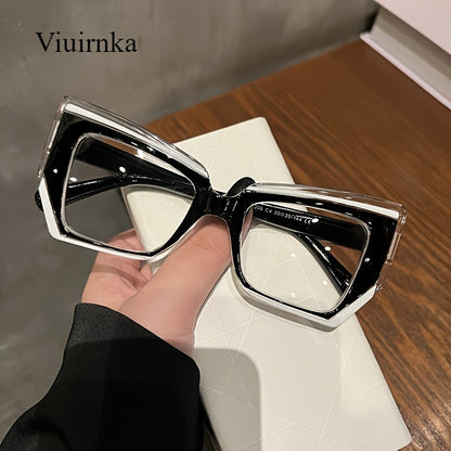 Lunettes d'ordinateur anti-lumière bleue œil de chat pour femmes – Monture color block légère et tendance, verres transparents en polycarbonate, lunettes mode avec étui pour la protection des yeux devant les écrans, cadeau de fête