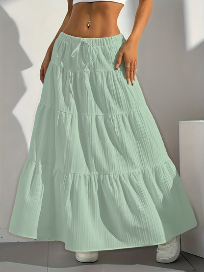 Jupe midi évasée à nouer au dos, couleur unie pour femme – Jupe trapèze ample et élégante, mode occidentale, style chic décontracté pour printemps, été et automne