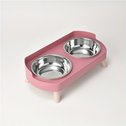 2-in-1 Cat Feeder and Water Dispenser with Stainless Steel Dual Bowl - Non-Slip Easy-Clean Pet Food & Water Station with Cute Cat Design, Healthy Hydration & Feeding Set for Cats & Small Dogs, Multiple Color Options
