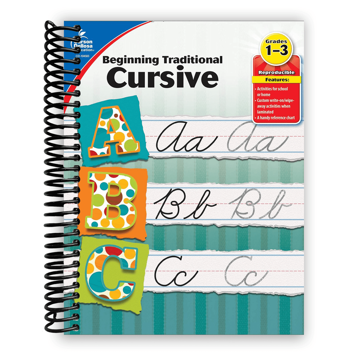Cahier d’exercices d’écriture cursive pour enfants Carson Dellosa à reliure spirale – Pratique de l’alphabet, des chiffres et des liaisons de lettres, niveaux CP-CE2, 6-9 ans