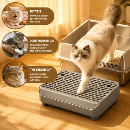Tapis de litière pour chat double épaisseur avec rebord et pieds amovibles – Conception filtrante antidérapante et étanche, facile à nettoyer, convient à la plupart des bacs à litière, gris clair