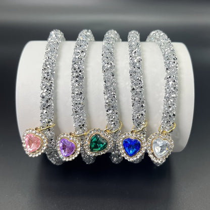 Collier pour chat avec pendentif cœur en strass - Collier élégant et brillant pour chats et petits chiens, collier de sécurité détachable réglable, bijou accessoire de mode pour animaux