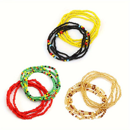 Ensemble de 20 colliers et chaînes de taille élastiques en perles de verre bohèmes colorées pour femmes, bijoux de corps style plage et bikini pour fête, vacances et festival