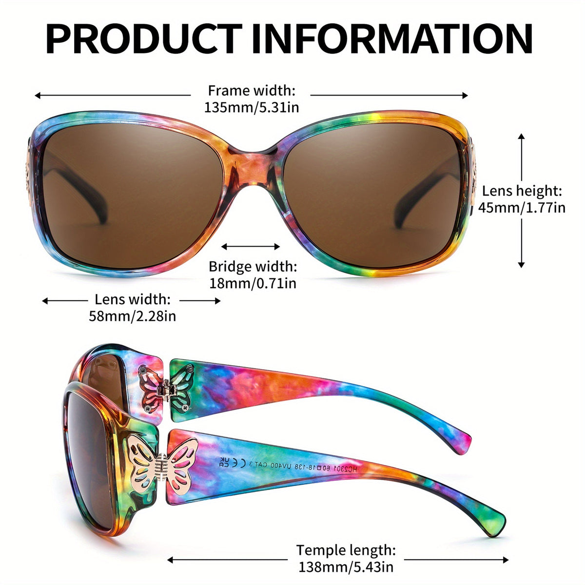 Lot de 2 lunettes de soleil polarisées pour femmes UV400 – Style papillon et cœur enveloppant Jackie-O, lunettes de mode tendance pour la conduite, la plage et l'extérieur, plusieurs couleurs disponibles