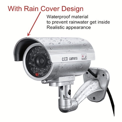 Caméra de surveillance factice – Système de vidéosurveillance simulée, lumières LED réalistes, support réglable et autocollants d'avertissement, caméra leurre de sécurité pour intérieur et extérieur – Lot de 2 ou 4