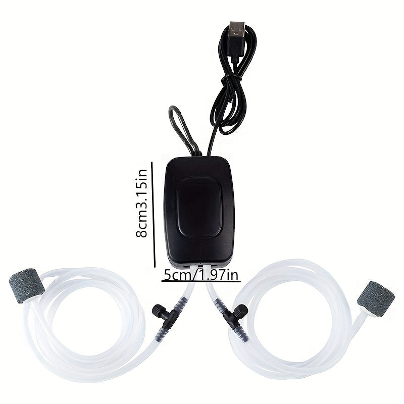 Pompe à oxygène USB pour aquarium - Pompe à air silencieuse à double sortie réglable pour aquarium domestique, pêche en extérieur et transport de poissons vivants, design compact à haut débit (noir ou blanc)