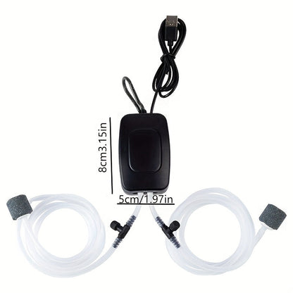 Pompe à oxygène USB pour aquarium - Pompe à air silencieuse à double sortie réglable pour aquarium domestique, pêche en extérieur et transport de poissons vivants, design compact à haut débit (noir ou blanc)