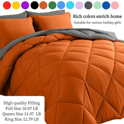 Ensemble de literie 7 pièces pour lit Queen/King – Parure de lit en microfibre douce à plis pincés, comprenant une couette, un drap-housse, un drap plat et 4 taies d'oreiller, ensemble de literie toutes saisons pour la maison et le dortoir