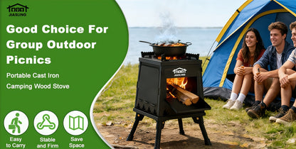 Réchaud de camping portable à bois avec ciseaux barbecue - Poêle de randonnée léger et kit de grill de pique-nique pour le voyage et le camping