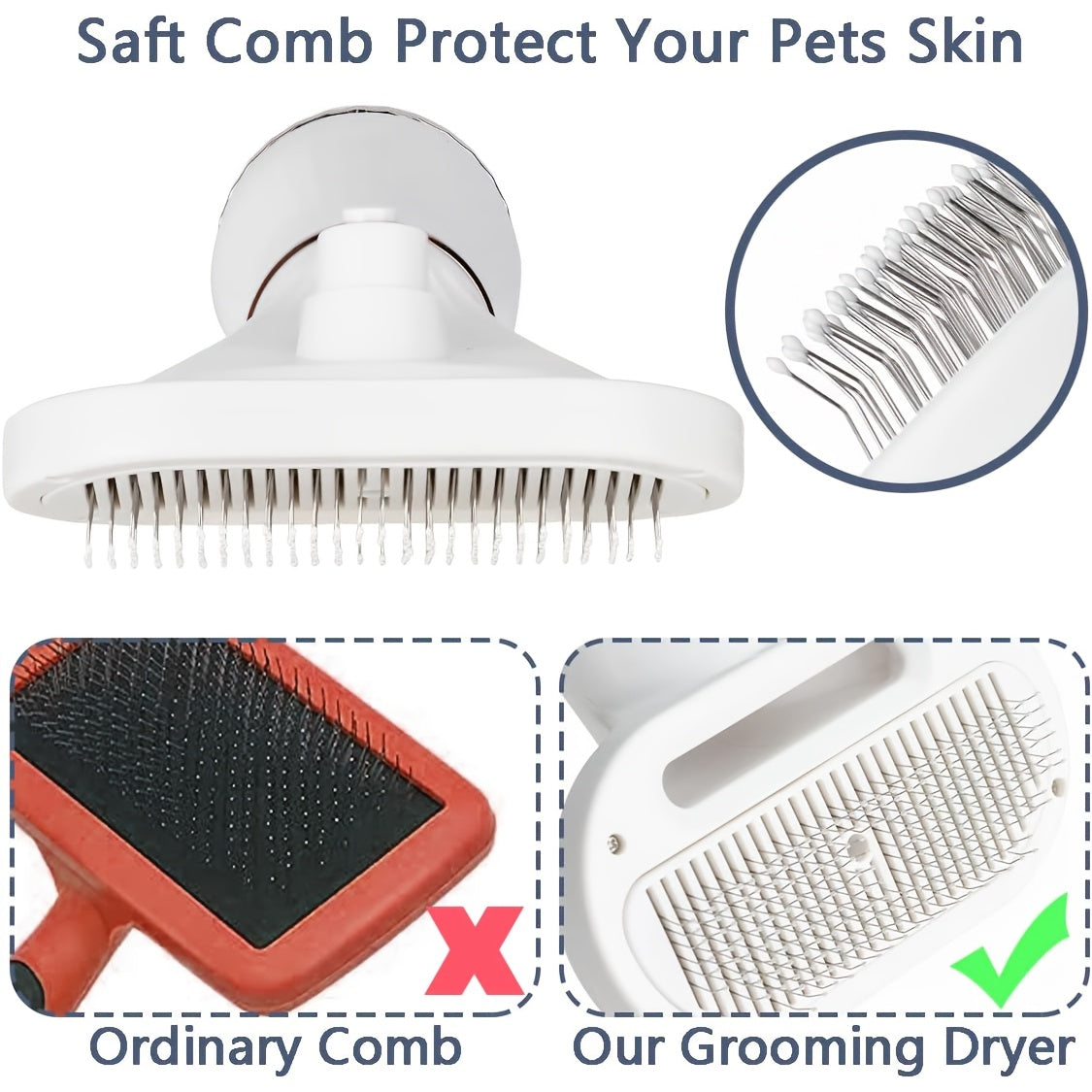 Sèche-poils pour animaux 2-en-1 avec brosse carde autonettoyante – Séchoir de toilettage portable pour chiens et chats, 3 réglages de température, silencieux, poils en acier inoxydable, outil de toilettage pour la maison et les voyages