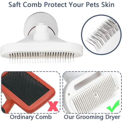 Sèche-poils pour animaux 2-en-1 avec brosse carde autonettoyante – Séchoir de toilettage portable pour chiens et chats, 3 réglages de température, silencieux, poils en acier inoxydable, outil de toilettage pour la maison et les voyages