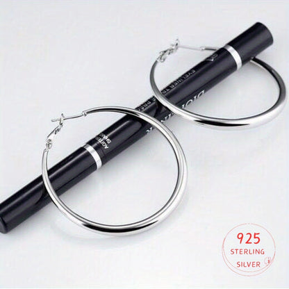 Grandes créoles rondes en argent sterling S925 pour femmes - Créoles légères et hypoallergéniques en zircon cubique, tailles 40/50/60 mm, bijoux élégants pour le quotidien, cadeau parfait pour un anniversaire ou Noël