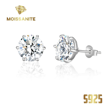 Boucles d'oreilles puces en moissanite, couleur D, pureté VVS, taille ronde brillant, argent sterling 925 – Options de 1 ct à 10 ct, pochette en velours et chiffon de polissage inclus, cadeau idéal pour un anniversaire, Noël et la Saint-Valentin (4,25 g)