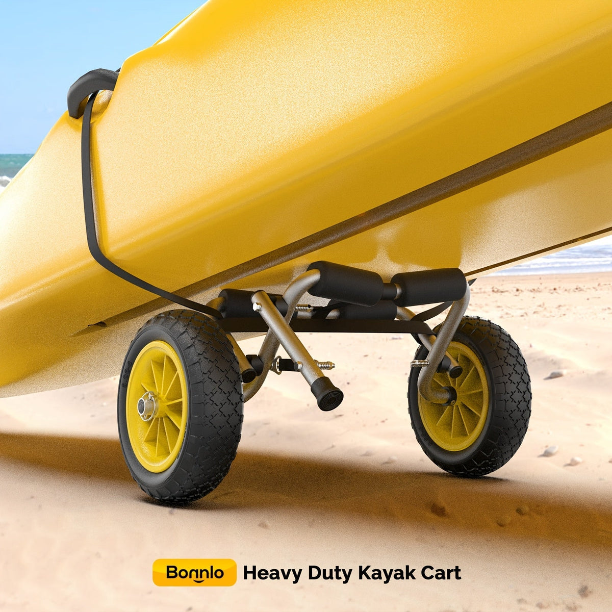 Chariot de transport pour kayak pliable Bonnlo en alliage d'aluminium moulé avec roues pleines de 10 po – Convient aux canoës, planches à pagaie, bateaux à fond plat, tapis flottants et embarcations