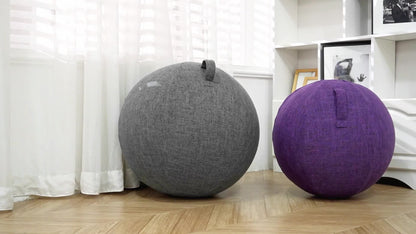 Chaise ballon d'exercice 65 cm avec housse en tissu, ballon de yoga anti-éclatement pour bureau, Pilates, renforcement musculaire, grossesse et accouchement – Améliore la posture et soulage les maux de dos, Gris & Noir