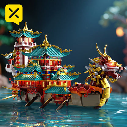 Ensemble de construction du Festival des bateaux-dragons de 2453 pièces - Modèle de briques ABS à grande échelle, niveau d'assemblage intermédiaire | Pièce d'exposition culturelle unique et cadeau pour Noël, Thanksgiving, Halloween et le Nouvel An