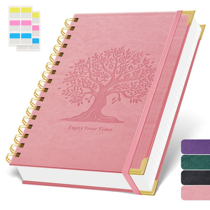 Cahier à spirales format A5 à couverture rigide, 300 pages – Papier épais 100 g/m² anti-transparence, carnet à couverture en cuir pour l'université, le travail et l'écriture – Pour hommes et femmes (Rose, Noir, Vert, Violet)