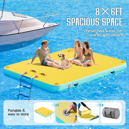Plateforme flottante gonflable pour lac – Plateforme de baignade modulaire en PVC Drop Stitch de 3,6 m x 1,8 m avec anneaux en D, échelle de corde et pompe manuelle, tapis d'eau antidérapant pour adultes et enfants