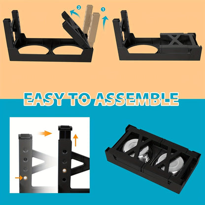 Support de gamelle réglable en hauteur avec gamelle anti-glouton et bol en acier inoxydable – Station de nourriture pliable à 5 niveaux pour chiens et chats de taille moyenne à grande, noir et rose