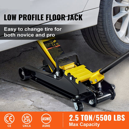 Cric rouleur extra-plat Happybuy 2,5 tonnes – Cric hydraulique sport compact en acier allié, pompe rapide à vérin unique, hauteur de levage de 85 à 380 mm pour voitures, SUV et camions – Noir