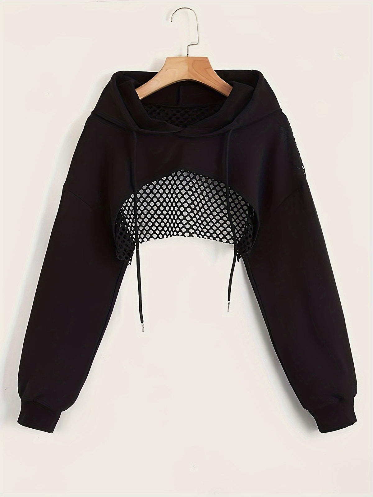 Sweat à capuche Y2K pour femme, pull court à manches longues avec cordon de serrage, haut de mode urbaine décontractée, noir, XS S M L XL XXL