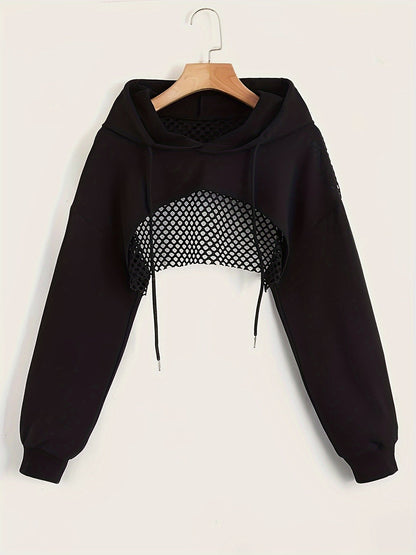 Sweat à capuche Y2K pour femme, pull court à manches longues avec cordon de serrage, haut de mode urbaine décontractée, noir, XS S M L XL XXL