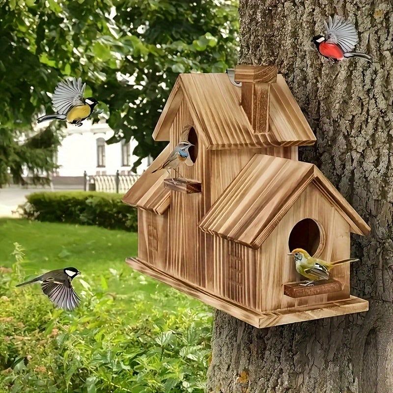 Nichoir rustique en bois pour oiseaux sauvages, nichoir d'extérieur pour jardin, patio ou arbre, abri résistant aux intempéries en bois naturel