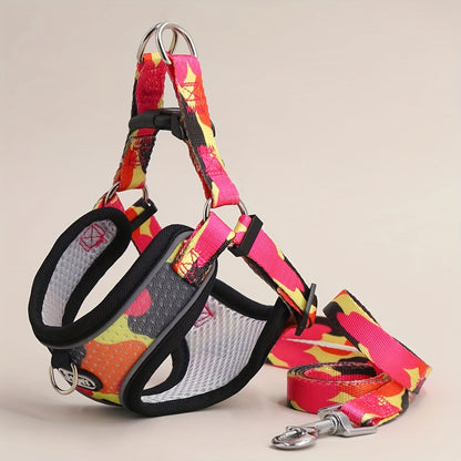 Ensemble harnais et laisse pour chien - Harnais anti-traction pour chien, harnais réfléchissant réglable pour petits, moyens et grands chiens, harnais de promenade facile à mettre et à enlever, anti-fugue, pour usage intérieur et extérieur