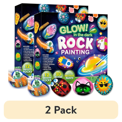 Kit de peinture sur galets phosphorescents pour enfants dès 6 ans – Ensemble complet d'arts créatifs avec 10 galets, 17 peintures, pierres précieuses, pinceaux et autocollants | Jouet créatif STEM pour garçons et filles, cadeau d'anniversaire et de Pâques