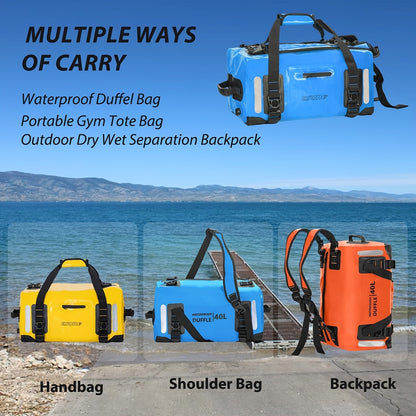 Sac à dos étanche pour kayak, camping, surf et voyage – Sac polochon léger à fermeture par enroulement pour hommes et femmes, stand-up paddle, bateau et aventures en plein air, 40 L / 60 L / 90 L