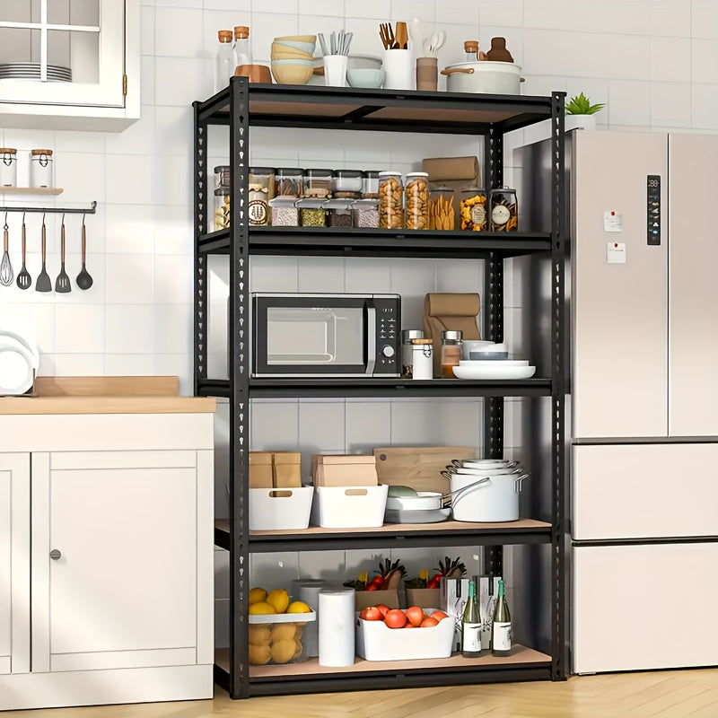 Étagère métallique robuste à 5 niveaux, capacité de 2000 lb, support de rangement pour garage | Étagère en acier réglable de 72 po et 60 po de hauteur pour garage, sous-sol, garde-manger, placard, buanderie – Noir