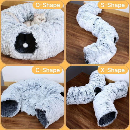 Tunnel pour chat avec lit et trou d'observation – Jouet d'intérieur en peluche douce, cachette multifonctionnelle et parc d'attractions pour chats, chatons et lapins, inclut un foulard pour animal de compagnie, tailles petit, moyen et grand