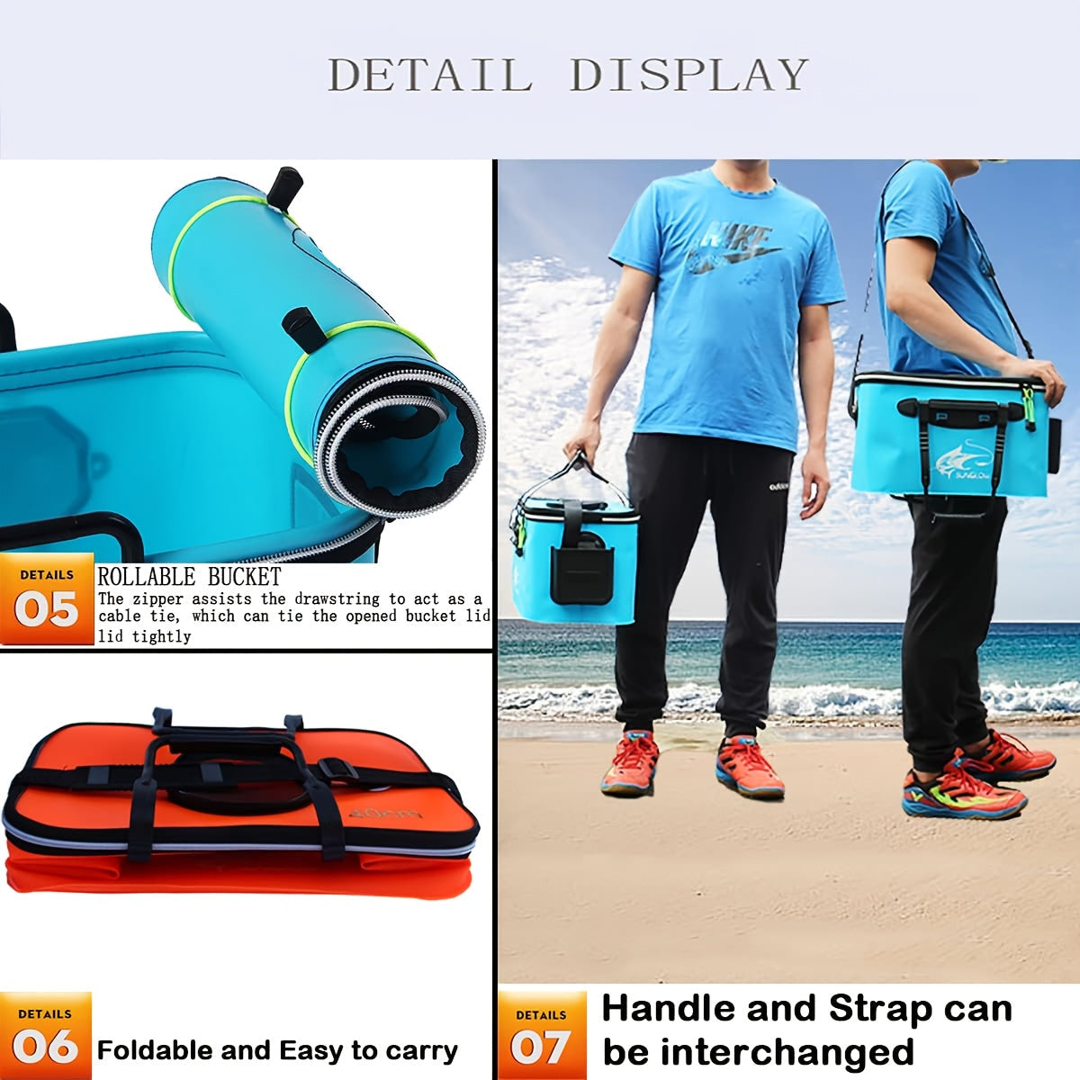 Seau à poisson pliable – Récipient portable en EVA pour poissons vivants et appâts, conteneur de pêche pliable pour le camping en plein air, pêche en eau douce et en eau salée