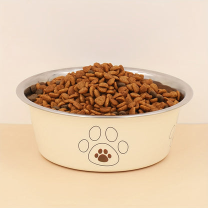 Écuelle pour chien en acier inoxydable avec motif empreintes, durable et antidérapante, bol pour nourriture et eau pour chiens, usage intérieur et extérieur, tailles S M L XL, coloris beige, rose, bleu