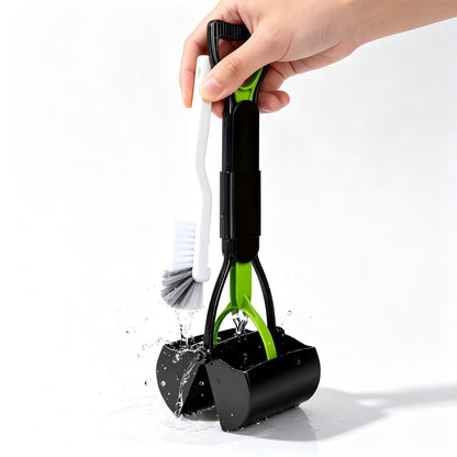 Ramasse-crottes pliable et portable pour chien avec brosse de nettoyage - Pince dentelée robuste pour jardins, pelouses et graviers, outil de ramassage des déjections sans angle mort, conception durable haute résistance